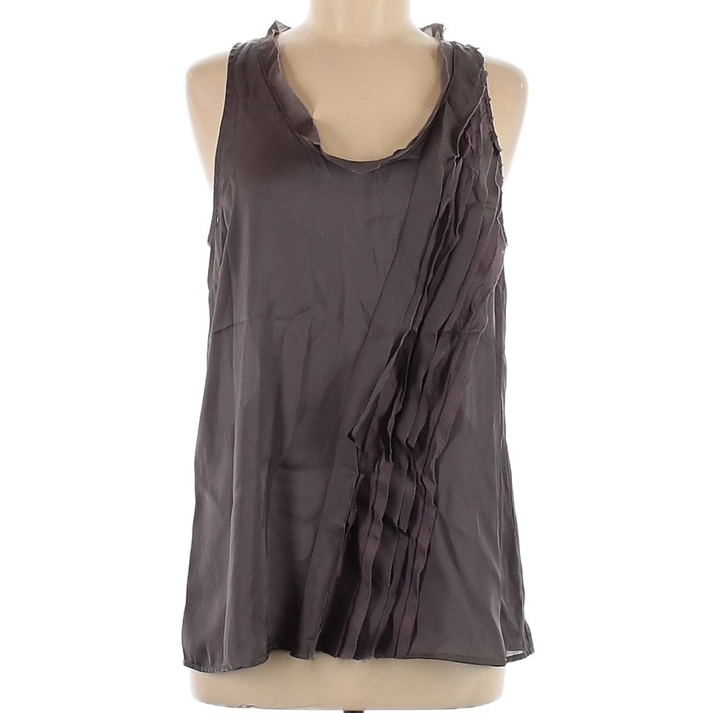CALVIN KLEIN JEANS Sleeveless Blouse - Gray Silk Ruffle Accent Tank - NEVER WORN
